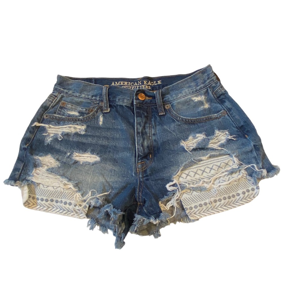AEO Vintage Hi Rise Festival Distressed Cutoff Denim Shorts Boho Size 4